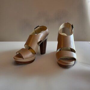 Michael Kors Carla Platform Sandal Open Toe Nude Neutral Buckle SASSY